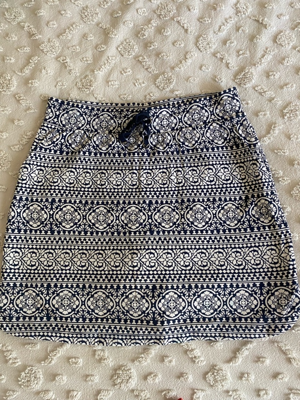 Navy and White Cotton Mini Skirt
